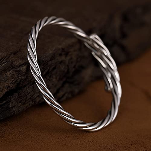 Bracelet s999 Pur torsadé femme manchette ouverte en argent chevauché