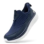 FitVille Mens Extra Wide Slip On Trainers Comfortable Casual Loafers Breathable Walking Shoes for Plantar Fasciitis, Navy Blue, 9.5, Wide