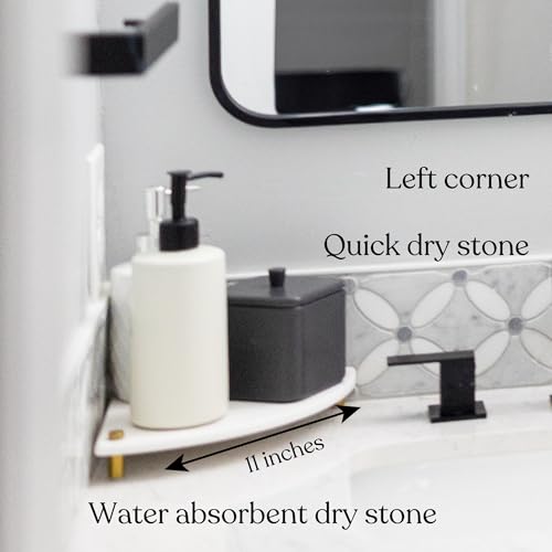 Fast Drying Stone Sink Caddy Made of Diatomaceous Earth | Water Absorbing Stone Tray for Bathroom | Instant Dry Sponge Holder for Kitchen Sink New Longer Size (Marble print on Corner tray)