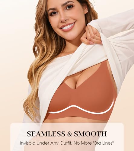 Image of DEANGELMON Seamless Bras for Women No Underwire Comfortable Push Up Bra V Neck Wireless Bralette Full Coverage Wire Free