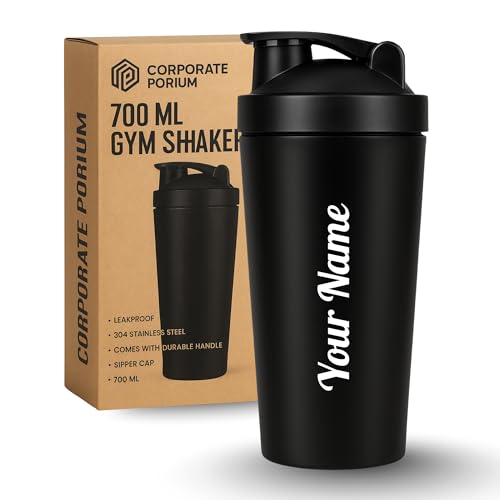 Image of CORPORATE PORIUM Customised Stainless Steel Protein Shaker Bottle with Blender Mixer Ball Leak Proof Gym Shaker for Protein, Diwali Item BPA-Free Travel Steel Shaker for Gym 750ml