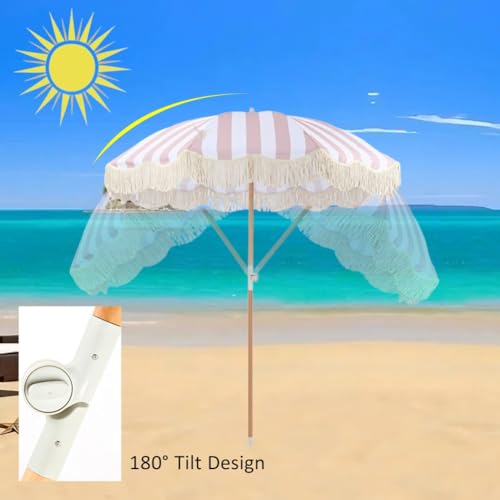 Parasol de plage 2m de qualité supérieure avec finitions bohèmes - 5