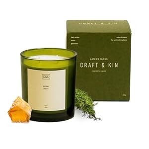 Craft & Kin 12oz Amber Moss Candle for Home | Premium Green Fall Scented Candles for Men | Made with Natural Soy | Gifts for Men and Women | Nature Collection