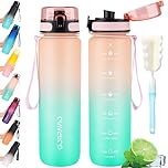 Gobravio Water Bottle 1L BPA Free Sports Drink Bottle Dishwasher Safe Canteen Bottle Leakproof Motivational Water Bottle with Time Markings