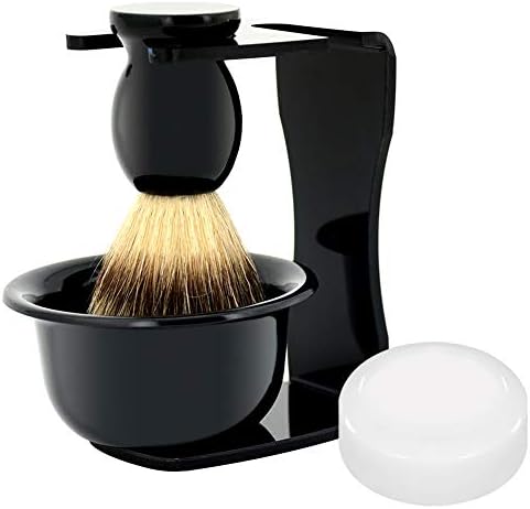 Shaving Brush Kit 4 In 1 Men Shaving Set Badger Hair Shaving Brush Shaving Razor Stand Holder Shaving Soap Bowl Shaving Soap Shaving Frame Base Beard Cleaning Kit Shaving Brush Holder Kit for Men