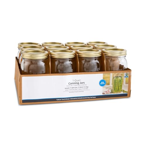 32 oz Wide Mouth Mason Jars 12pk, Quart Canning Jars and Lids, Bulk Glass Jars for Canning Whole Fruits, Jarring Tomatoes, Pantry Organization,Vases