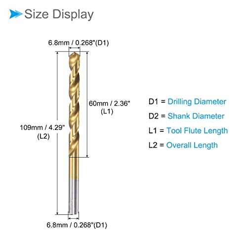 CoCud Spiralbohrer 6.8mm Bohrer Durchmesser Titan Beschichtet Schnellarbeitsstahl 6542 Gerader Rund Schaft - (Anwendung: für Edelstahl Stahl Legierung Metall) 2Stk