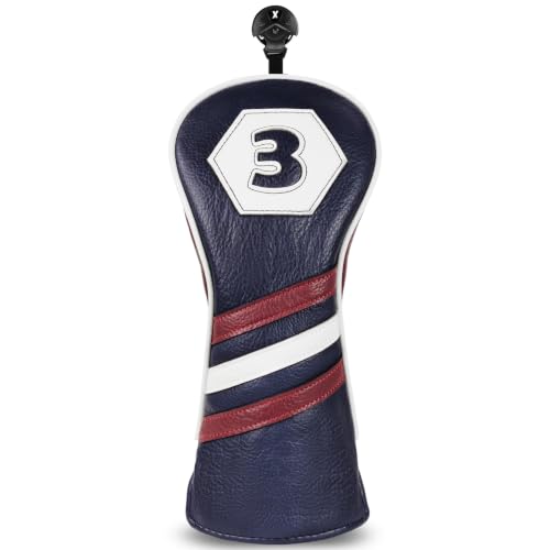 Retro Stripe Fairway Headcover 3 Wood Cover Dark Blue