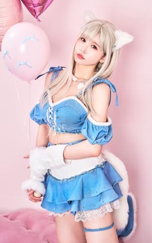 [Malymoon] コスプレ アニマル 動物 キツネ きつね フォックス けも耳 ケモ耳 デニム ブルー 青 衣装 仮装 マリームーン 9点セット 10106 詳細画像4