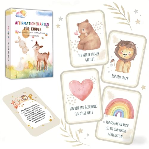 CUNGLIN 40 Affirmationskarten Kinder | Achtsamkeitskarten zur emotionalen Entwicklung & Stärkung des Selbstvertrauens – Geschenk für Kindergarten, Schulstart & Alltag