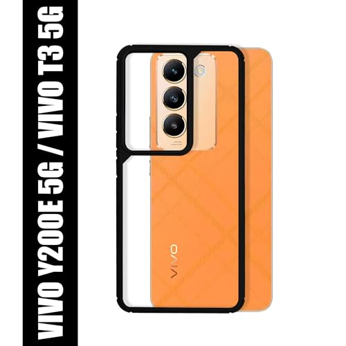 Image of AIBEX Crystal Clear Back Cover with Vivo T3 5G / Vivo Y200E 5G Back Cover Case | 360 Degree Protection | Shock Proof Design | Transparent Back Cover (PC & TPU, Black Bumper)
