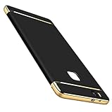 Huawei P9 Lite Case, Neivi 3 In1 Ultra Slim Full Protective Hard Anti-Scratch Shockproof Electroplate Frame with Metal Texture Armor PC Hard Back Case Cover & Skin for Huawei P9 Lite (Black & Gold)