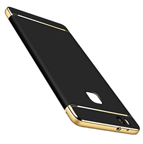 Neivi Huawei P9 Lite Case, 3 In1 Ultra Slim Full Protective Hard Anti-Scratch Shockproof Electroplate Frame with Metal Texture Armor PC Hard Back Case Cover & Skin for Huawei P9 Lite (Black & Gold)