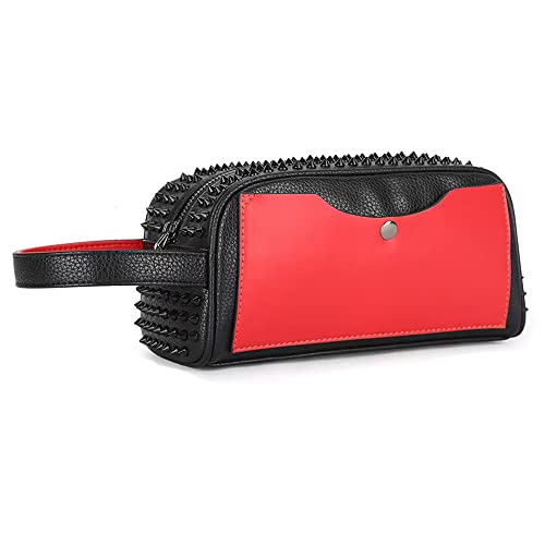 Downupdown Women Clutch Bag Genuine Leather Wallet Rivet Purse Large Capacity Wallet Handbag Portable Wallet