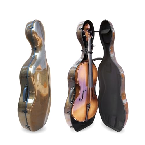 Image of Foyarinal Cello Case 4/4 Full Size with Wheels Carbon Fiber Material Lightweight and Waterproof,Built-in Handles for Easy Travel,Protect the cello(Brown)
