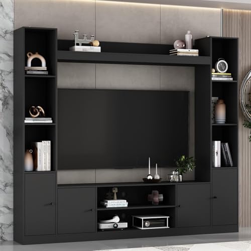 HOMSETTIE 81.1" Large TV Stand with Bookshelves for TVs up