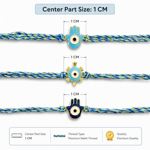 Image of FINEMOE Blue Evil Eye Rakhi Set for Brother, Nazariya Combo, Set of 3