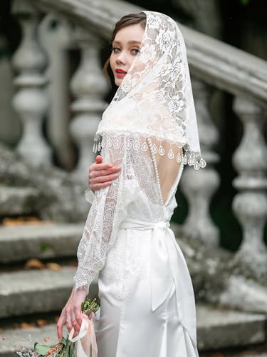 BOARDFEB 2 Pcs Mass Veil Triangle Mantilla Cathedral Head Covering Chapel Veil Lace Shawl Latin Scarf Latin Mass Head Covering Veils for Bridal Women