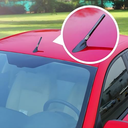 KHGUZ Carbon Fiber Car Short Antenna, 4.7 Inch American Flag Vehicle AM/FM Radio Reception Antenna, Patriotic Auto Replacement Accessories with 9 Adapters, 2 Screws, 2 Rubber Rings (Black)