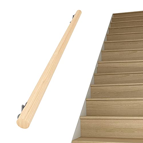 Handläufe für Treppen Holz Treppengeländer für Innen Villa Loft Holzgeländer für Treppen für ältere Kinder Sicherheitsgeländer, Wandmontage,Komplettset (80cm) Cover