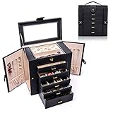 ジュエリーボックス ミラー付き大容量 ジュエリー収納 宝石箱 (ブラック)