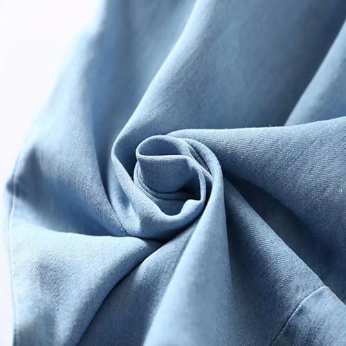 Ordaba Macacão jeans feminino, cintura alta, com bolso, cordão ajustável, Azul claro, Medium