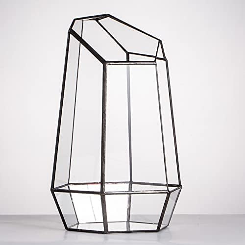 NCYP Handmade 25cm Geometric Glass Terrarium for Succulent Air Plants Fern Moss Flower, Modern Garden Irregular Prism Glass Planter Pot, Indoor Tabletop Terrarium Decor (No Plants Included, No Door)