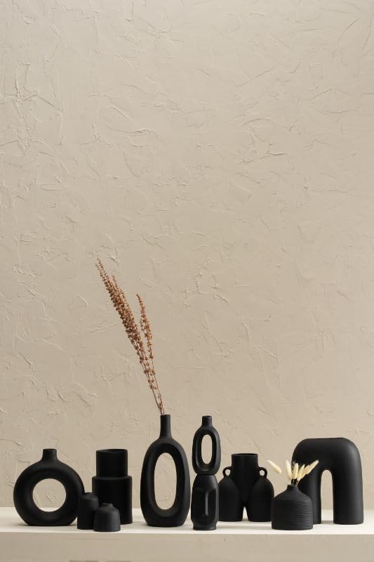 Image of PUREZENTO Black Farmhouse Vase Black Set of 10 Matte Finish Ceramic Designer Flower Vase for Home Decoration Centre Table Room Side Corner