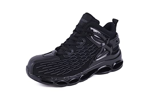 Delobi Work Boots for Men Air Cushion Steel Toe Shoes for Men Lightweight Boots for Men Slip Resistant Safety Shoes Comfortable Industrial and Construction Boots Work Boots for Warehouse