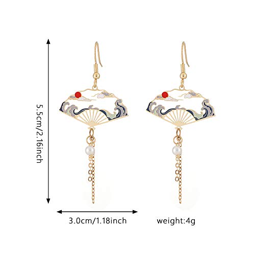 Gbahfy Chinese Style Folding Fan Modeling Crane Cloud Hanging Dangle National Style Earrings For Women Hollow Asymmetric Metal Jewelry (Folding Fan Earring-Gold) #TOP3