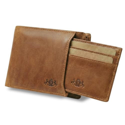 SID & VAIN Cartera y tarjetero 2 en 1 – Cartera con tarjetero extraíble con protección RFID de piel auténtica – Cartera extra plana – Cartera de piel para hombre hecha a mano, Vintage coñac, Monedero