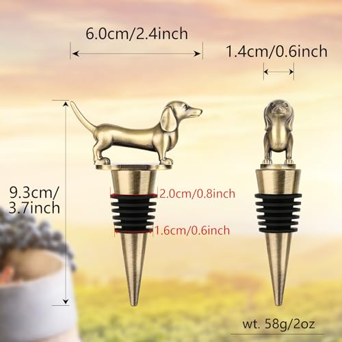 LKKCHER Dackel Weinflaschenverschluss, Geschenke und Deko, Geburtstagsgeschenk, Weingeschenke für Männer Papa Frauen, Weihnachtsschmuck, Flaschenverschlüsse für Wein Champagner, Bronze