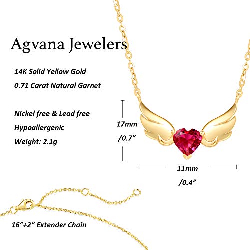 Agvana 14K Solid Gold Genuine Garnet Angel Wings Heart Dainty Pendant Necklace Christmas Gifts For Women Fine Jewelry Promise Anniversary Birthday Gifts For Women Girls Mom Wife Lady Her Yourself #TOP5