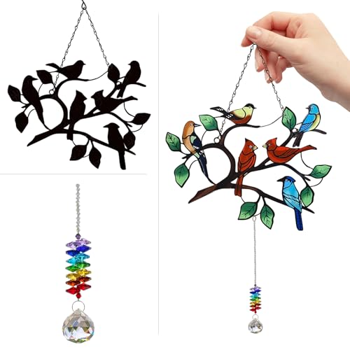FUJUHAI FUJUHAI Six Birds Window Hanging Decoration with K9 Glass Charms, Bird Hanging Crystal Decorations for Living Room, for Bird Lovers.K9 Crystal Craft for Ornament Home Wall Garden Decoration ?