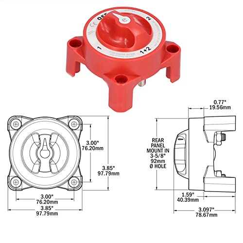 ISURE MARINE Battery Switch Selector 4 Position Terminal Battery Cable Switch for Motorhomes 32V 350A RED - Thumbnail 3