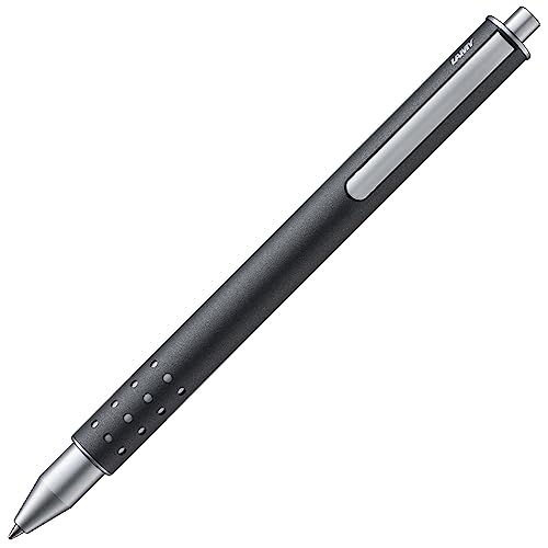Lamy swift anthracite Tintenroller – schlichter Tintenroller mit flüssigem Schreibgefühl – robustes Gehäuse aus Edelstahl & in Strichbreite B – mit Tintenrollermine M 66 in blau