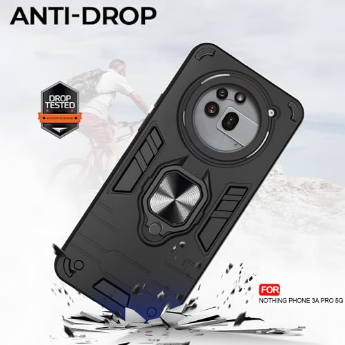 Image of AESTMO Nothing Phone 3A Pro 5G Back Case Cover | Tough Armor Bumper | Ring Holder & Kickstand in-Built | 360 Degree Protection Cover for Nothing Phone 3A Pro 5G (Black)