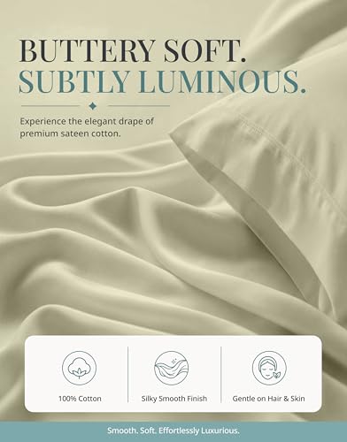 Image of 450TC 100% Cotton Sheet Sets Full Size Bed - Silky Sateen Weave, Linen