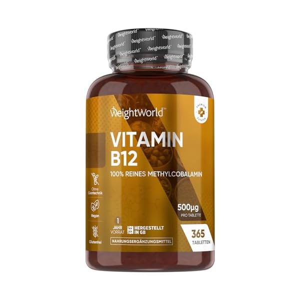 Vitamin B12 Tablets High Strength – 365 Vegan Energy Tablets (1 Year Supply) – 500mcg – Fatigue & Tiredness B12 High-Strength Supplements – Gluten-Free Methylcobalamin B12 Supplement for Immunity