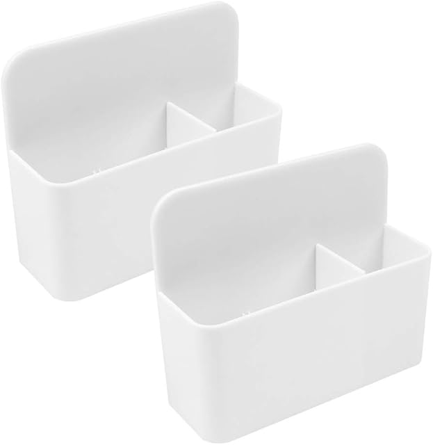 Huayue 2 PCS Magnetic Marker Holder, Whiteboard Marker and Eraser Holder Dry Erase Storage Organizer for Office Refrigerator, White