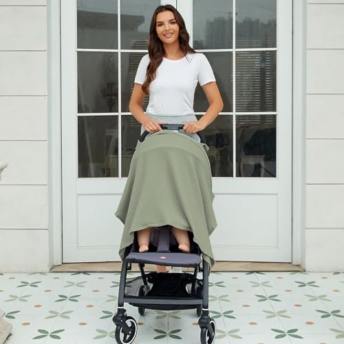 Muslin Nursing Cover for Baby Breastfeeding, Breathable 100% Cotton Breastfeeding Cover with Rigid Hoop for Mother Nursing Apron (Roman Green)