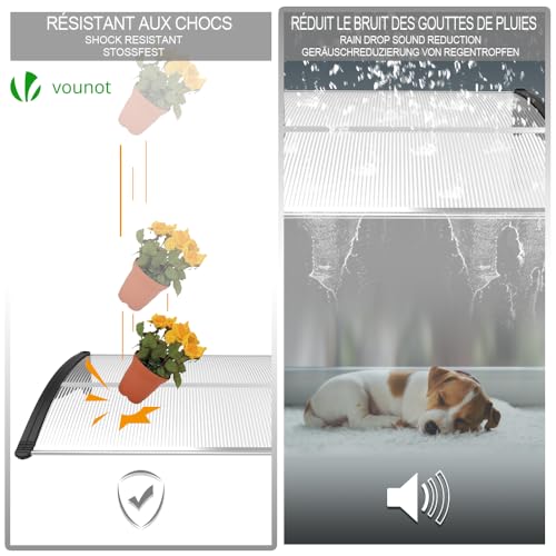 VOUNOT Vordach für Haustür 120 x 80 cm, Überdachung Haustür aus Aluminium und Polycarbonat, Transparentes Pultbogenvordach, Pultvordach mit Mittelstange Schwarz