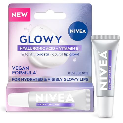 NIVEA Glowy Lips, Vegan Lip Balm with Hyaluronic Acid, Vitamin E, and Magnolia Extract, Moisturizing Lip Balm Instantly Boosts Natural Lip Glow, 0.35 Fl Oz Tube