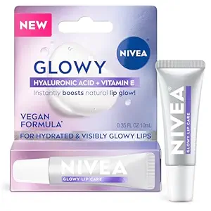 NIVEA Glowy Lips Vegan Lip Balm with Hyaluronic Acid, Vitamin E, and Magnolia Extract, 0.35 Fl Oz
