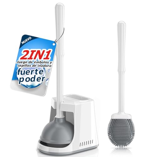 sapisecret 2-in-1 Silicone Toilet Brush and Plunger Set with Holder, White