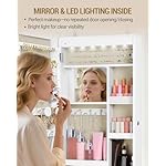 42.6" Jewelry Armoire Cabinet with 6 LED Lights, Lockable Door and Full-Length Mirror, Wall Mount or Door Mount Storage Organizer, White and Beige JC36603BE - Image 5