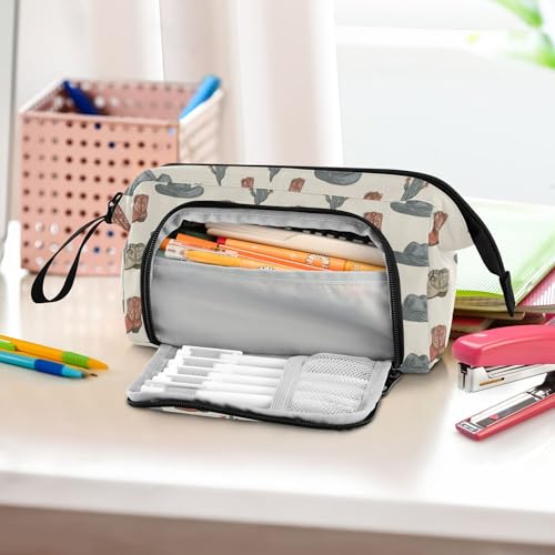 Image of Fisyme Western Cowboy Boots Vintage Pencil Case Large Capacity Pen Bags Box Big Makeup Pouch Organizers