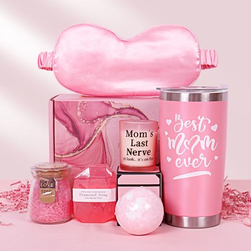 Lunluck Luxury Spa Gift Set for Women - Relaxing Bath & Body Care Hamper with "Best Mum Ever" Tumbler, Candle, Bath Bombs | Birthday, Mother's Day Gifts UK (Pink)