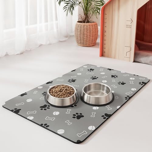 30 × 40 cm Tappetino Ciotola Cane Antiscivolo,tappetino per animali domestici, tappetino per cani e gatti,Lavabile Tappetino per Cani, Tappetino Gatto Ciotole Facile da Pulire (Dark Grey)