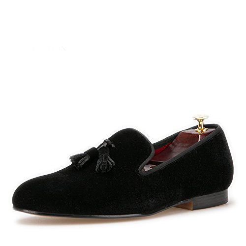 HI&HANN Tassel Men's Velvet Loafer Shoes Slip-on Loafer Round Toes Smoking Slipper